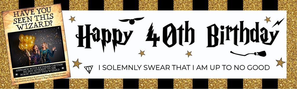 Personalised Happy 40th Birthday Banner - Wizard Design - 1 Photo Upload