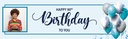 Personalised Happy 90th Birthday Banner - Blue White Balloons - 1 Photo Upload