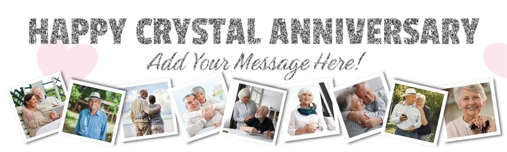 Personalised Happy Anniversary Banner - Crystal Wedding - 9 Photo Upload