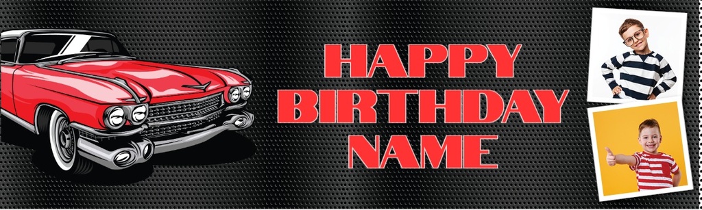 Personalised Happy Birthday Banner - Classic Red Car - 2 Photo Upload