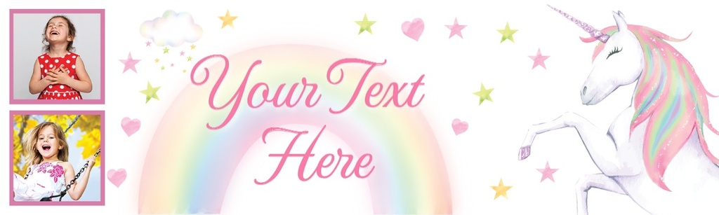 Personalised Happy Birthday Banner - Hearts & Stars Rainbow Unicorn - 2 Photo Upload