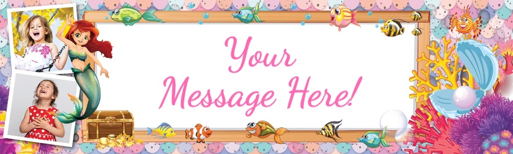 Personalised Happy Birthday Banner - Little Mermaid & Fish - 2 Photo Upload