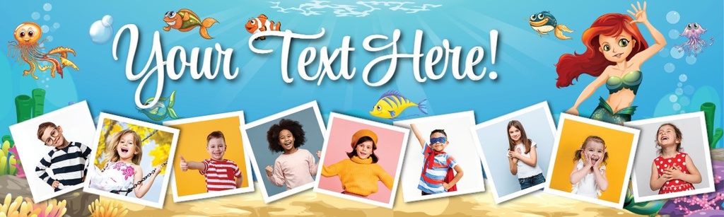 Personalised Happy Birthday Banner - Little Mermaid - 9 Photo Upload