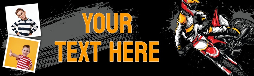 Personalised Happy Birthday Banner - Motocross Dirt Bike - 2 Photo Upload