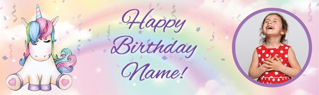 Personalised Happy Birthday Banner - Purple Unicorn - 1 Photo Upload