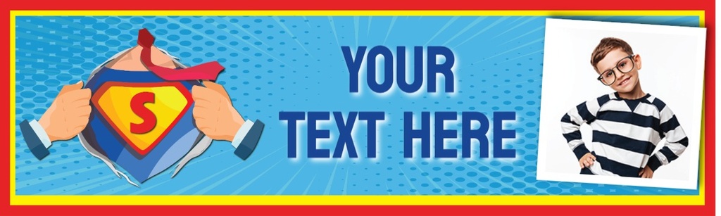 Personalised Happy Birthday Banner - Superman Design Superhero - 2 Photo Upload