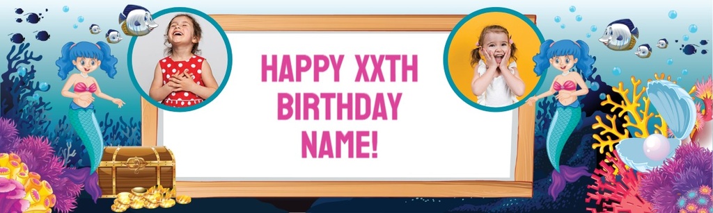Personalised Happy Birthday Banner - Under The Sea Mermaid - 2 Photo Upload