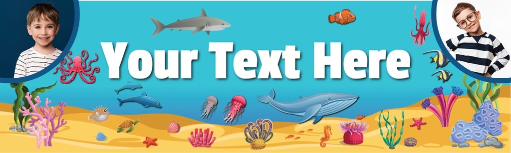 Personalised Happy Birthday Banner - Under The Sea Shark - 2 Photo Upload