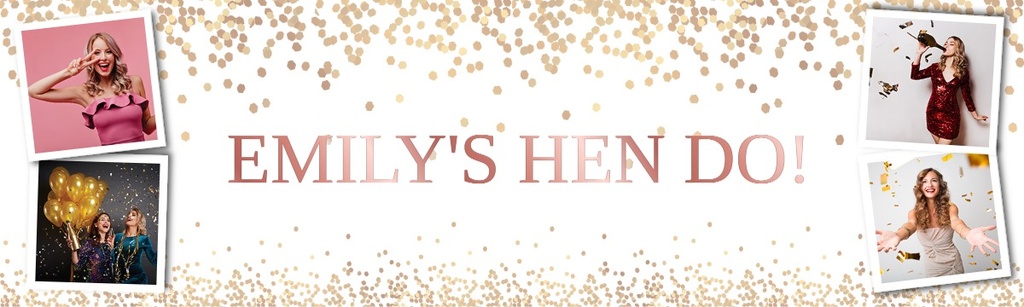Personalised Hen Do Banner - Gold & Pink Hen Party - 4 Photo Upload