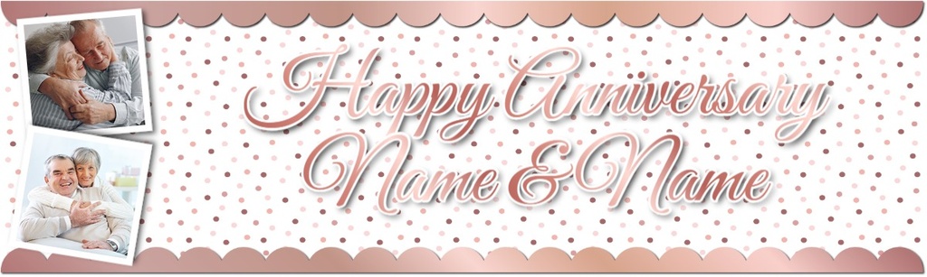 Personalised Wedding Anniversary Banner - Pink Dotty Design - 2 Photo Upload