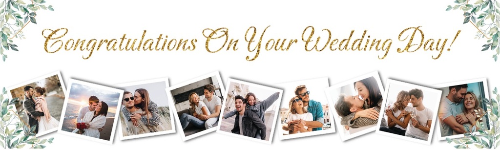 Personalised Wedding Banner - Congratulations On Your Wedding Day - 9 Photo Uploads