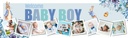 Personalised Welcome Baby Boy Banner - Blue Rabbit Floral - 9 Photo Upload