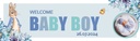 Personalised Welcome Baby Boy Banner - Blue Rabbit Floral - Custom Name & 1 Photo Upload