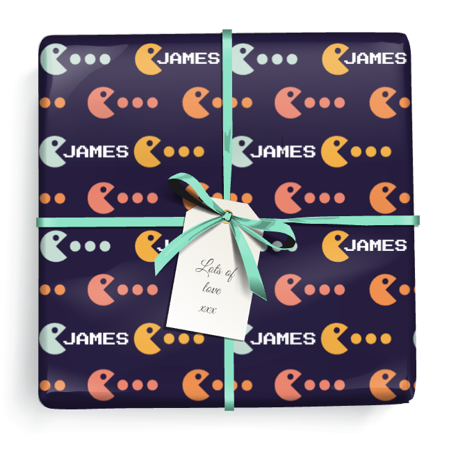 Personalised Birthday Wrapping Paper -  Gaming Pacman Design - Add Name