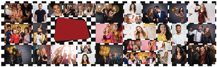 Personalised Party Banner - Black & White Chequered Photo Collage - 30 Photos