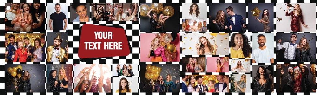 Personalised Party Banner - Black & White Chequered Photo Collage - 30 Photos