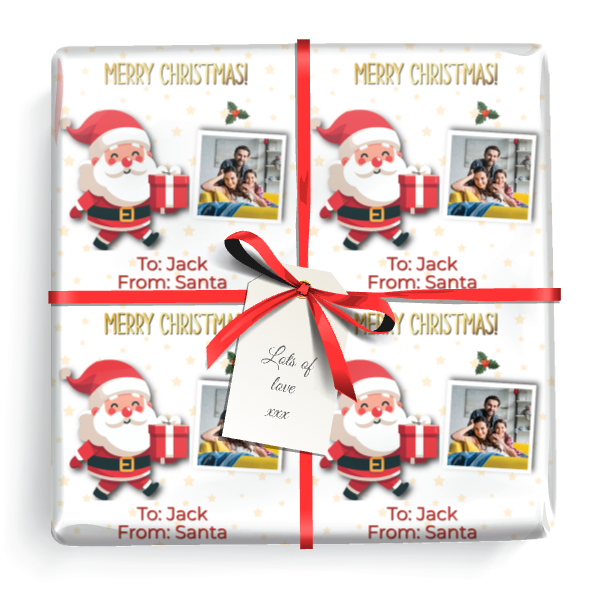 Personalised Christmas Wrapping Paper - Merry Xmas Santa - Add Name & 1 Photo