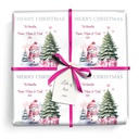 Personalised Christmas Wrapping Paper - Pink Snowman & Tree - Add Name