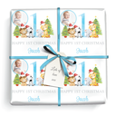 Personalised 1st Christmas Wrapping Paper - Xmas Safari Animals - Add Name & 1 Photo