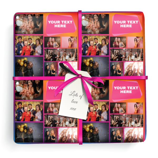 Personalised Party Wrapping Paper -  Pink Photo Collage - 9 Photos & Add Text