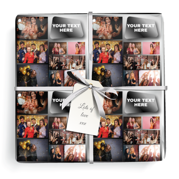 Personalised Birthday Wrapping Paper -  Silver Photo Collage - 9 Photos & Text