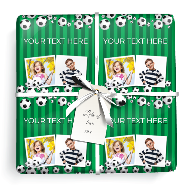 Personalised Birthday Wrapping Paper - Football - Add Text & 2 Photos