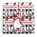 Personalised Birthday Wrapping Paper - Black & White Football - Add Text & 2 Photos