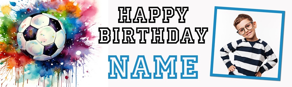 Personalised Football Birthday Banner - Kids Football - Custom Text & 1 Photo