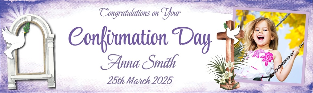 Personalised Confirmation Banner - Purple Design - Custom Text & 1 Photo