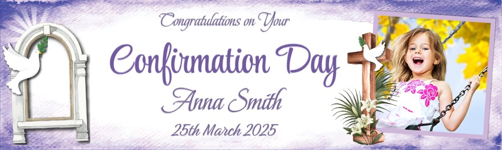 Personalised Confirmation Banner - Purple Design - Custom Text & 1 Photo