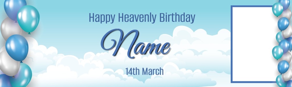 Personalised Heavenly Birthday Banner - Clouds & Blue Balloons - Add Text & 1 Photo