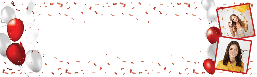 Personalised Happy Birthday Banner - Red & White Party Balloons - 2 Photo Upload