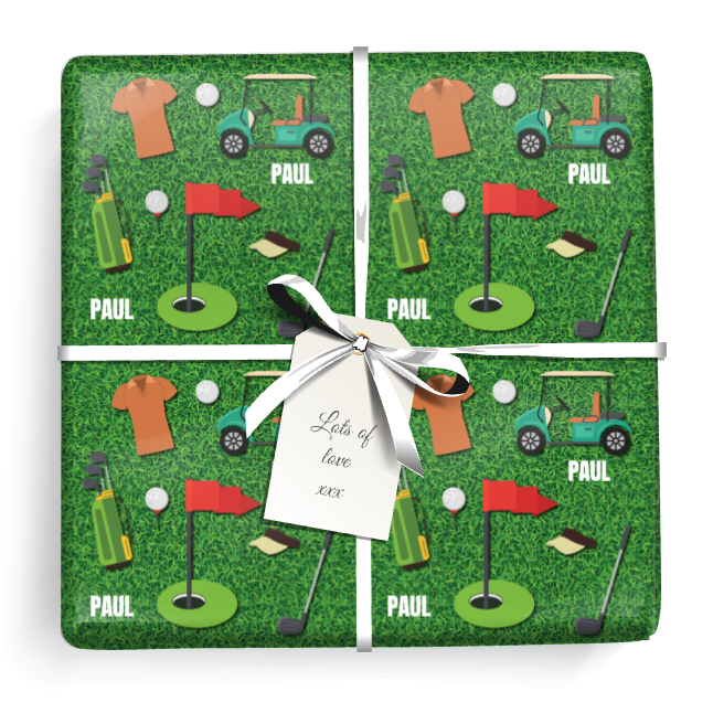 Personalised Birthday Wrapping Paper -  Golf Design - Add Name