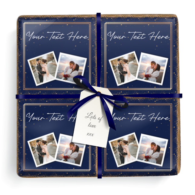 Personalised Birthday Wrapping Paper - Blue & Gold - Upload 2 Photos & Text