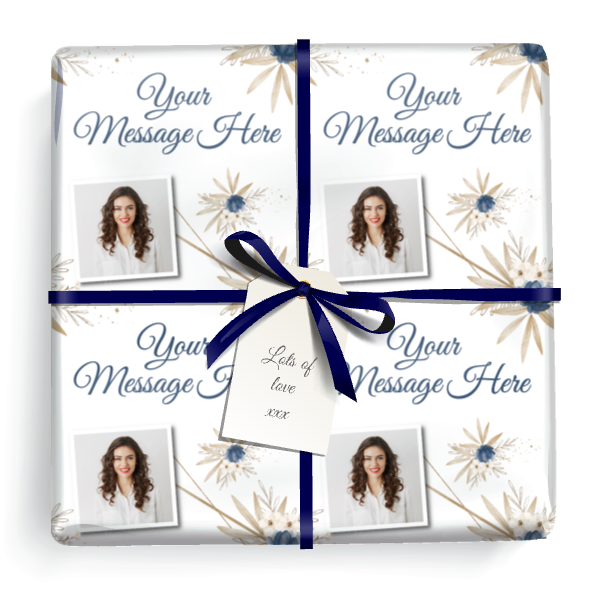 Personalised Birthday Wrapping Paper - Blue Floral -  Add Text & 1 Photo