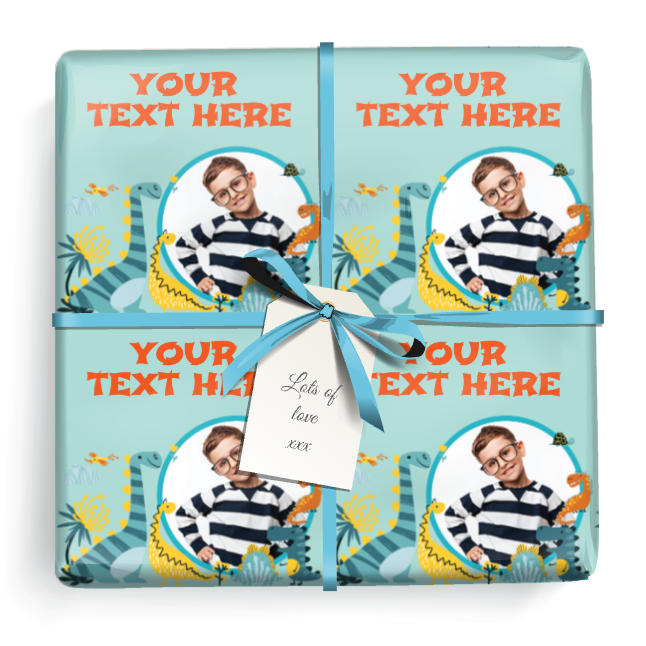 Personalised Birthday Wrapping Paper - Dinosaur - Upload 1 Photo & Add Text