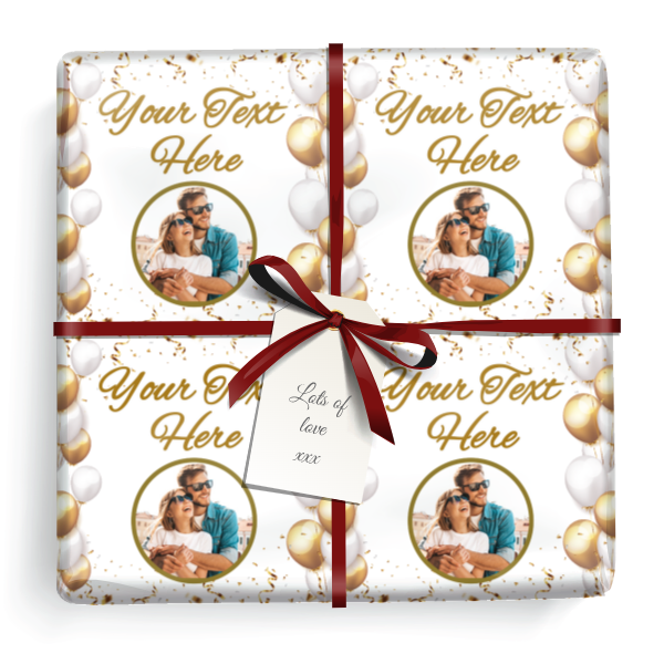 Personalised Gold Balloons Wrapping Paper - Upload Photo & Add Text
