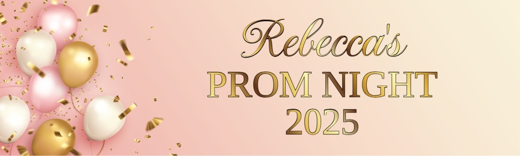 Personalised Prom Banner - Pink & Gold Balloons - Custom Text