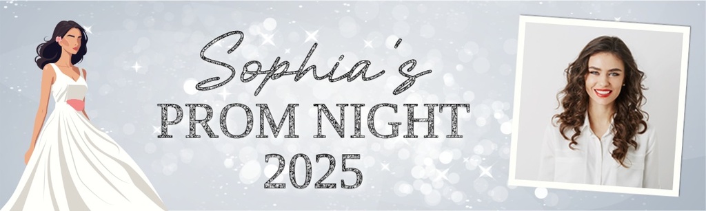Personalised Prom Banner - Silver & White - Custom Text & 1 Photo