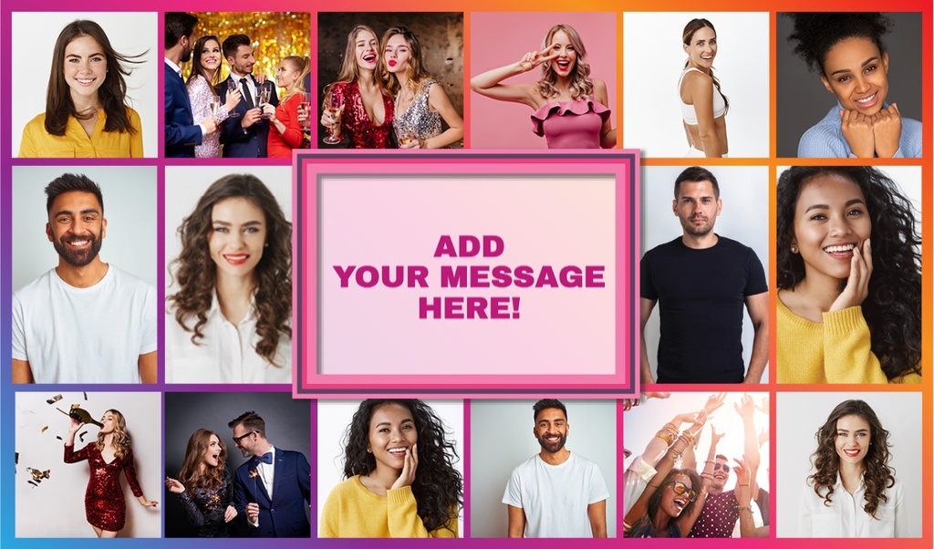 Personalised Birthday Backdrop Banner - Pink Photo Collage - 16 Photo Upload