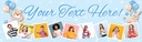 Personalised Happy 1st Birthday Banner - Blue Teddy Balloons - Custom Text & 9 Photo Upload
