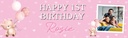 Personalised Happy 1st Birthday Banner - Pink Teddy Balloons - Custom Text & 1 Photo