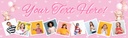 Personalised Happy 1st Birthday Banner - Pink Teddy Balloons - Custom Text & 9 Photos