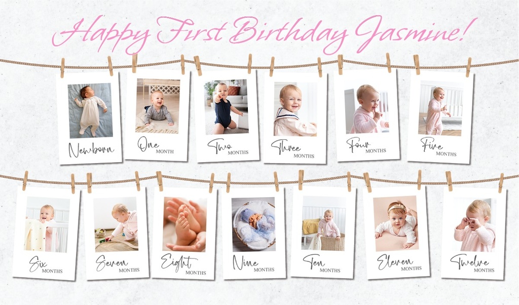 Personalised 1st Birthday Photo Banner - White - Custom Text & Photos