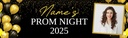Personalised Prom Banner - Black & Gold Balloons - Custom Text & 1 Photo