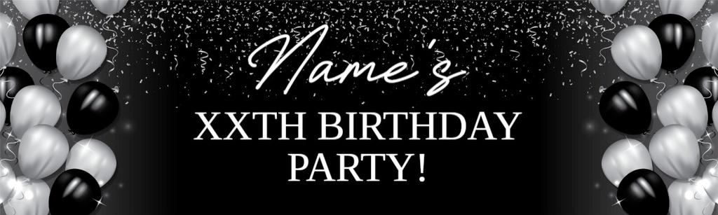 Personalised Party Banner - Black & Silver Balloons - Custom Text