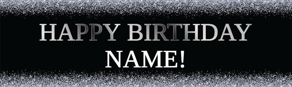 Personalised Party Banner - Black & Silver - Custom Text