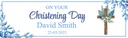 Personalised Christening Banner - Floral Blue Cross - Custom Text