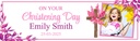 Personalised Christening Banner - Floral Pink Cross - Custom Text & 1 Photo