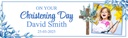 Personalised Christening Banner - Floral Blue Cross - Custom Text & 1 Photo